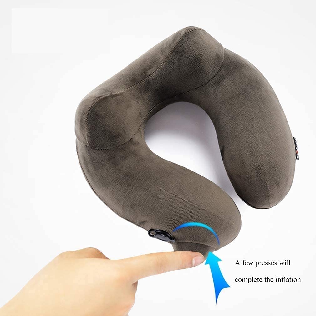 Almohada de Viaje, Mejor Almohada Inflable de la Cabeza de la Cabeza de la Almohada de Cuello Inflable para el Descanso para Dormir, al Aeroplano y Uso doméstico, marrón (Color : Brown)