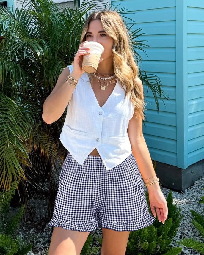 Image of Boxer Shorts for Women Pajama Gingham Shorts