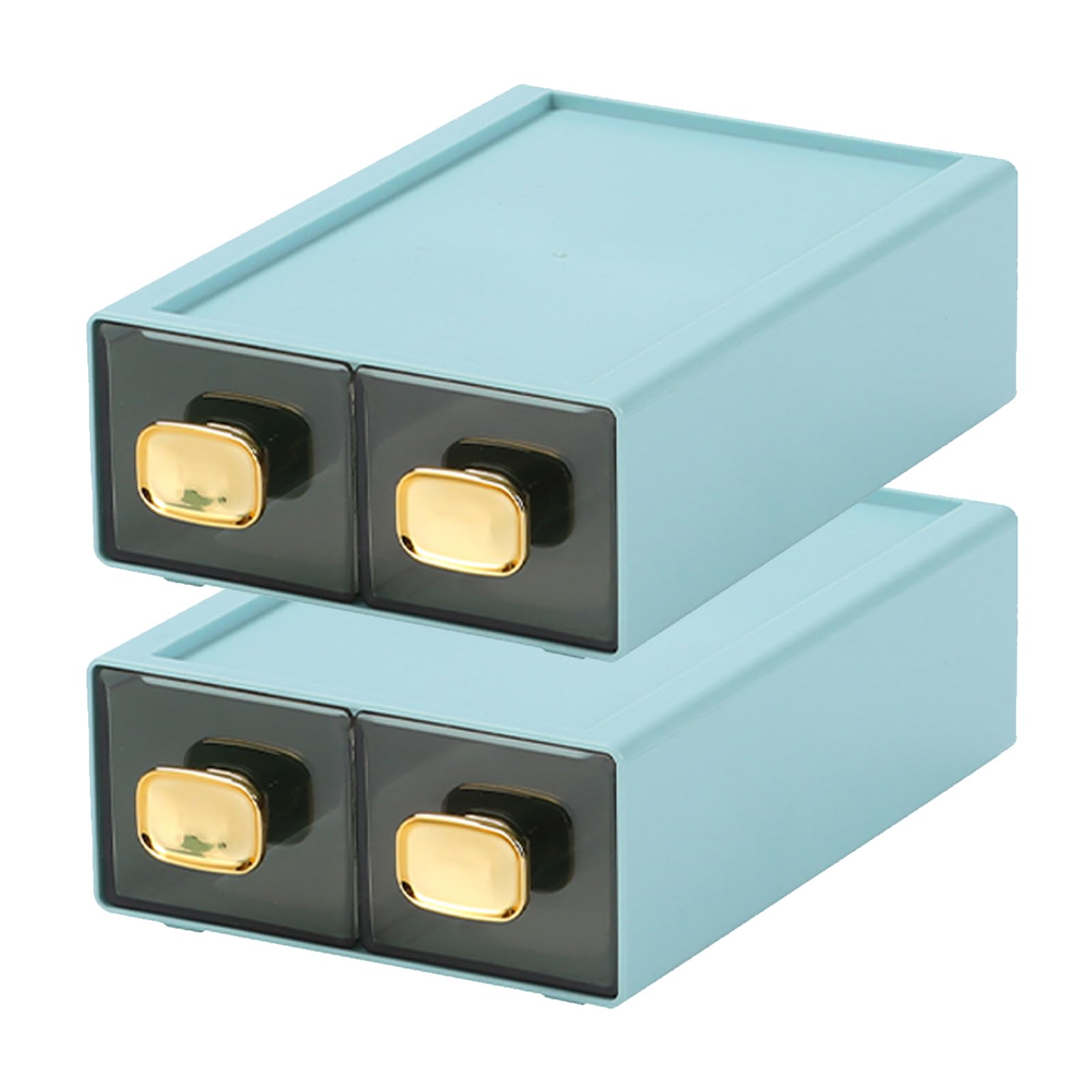 Spacious Desk Drawers, Stackable Desktop Organizer, Plastic Storage Box for Office, School & Home Supplies (4 Small Drawers, CYAN)