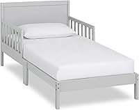 Dream On Me Brookside Wooden Toddler Bed Pebble Grey - Greenguard Gold JPMA Certified, Safety Rails, Low-to-Floor Pinewood Kids Bed