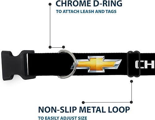 Miniatura 5 de Buckle-Down Collar de perro Clip de plástico Chevrolet Bowtie Negro Oro Blanco 8 a 12 pulgadas 0.5 pulgadas de ancho, PC-WCH007-NM