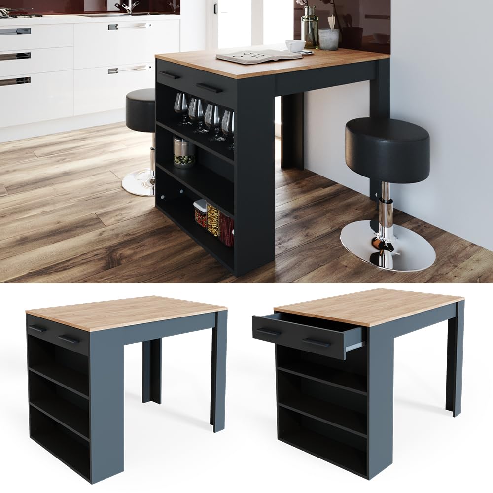 Vicco Table de Salle à Manger Repose, Anthracite/chêne doré, 67x100cm