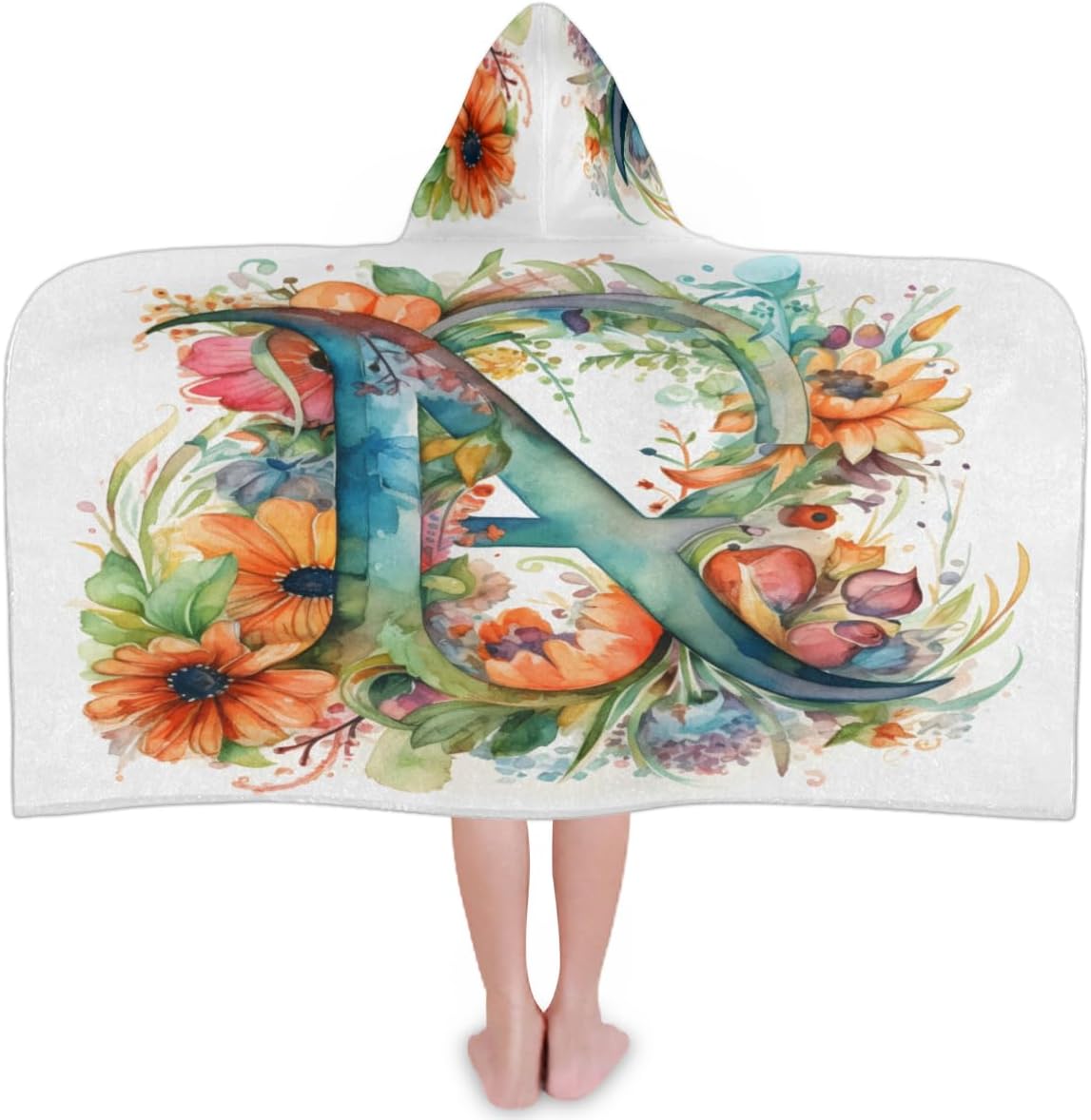 Pardick Kids Bath Towel Letter R Florals Beach Towel with Hood Pool Cover Up for Girls Boys Soft Absorbent Hooded Bath Towel Toddler Towels for Beach, Pool