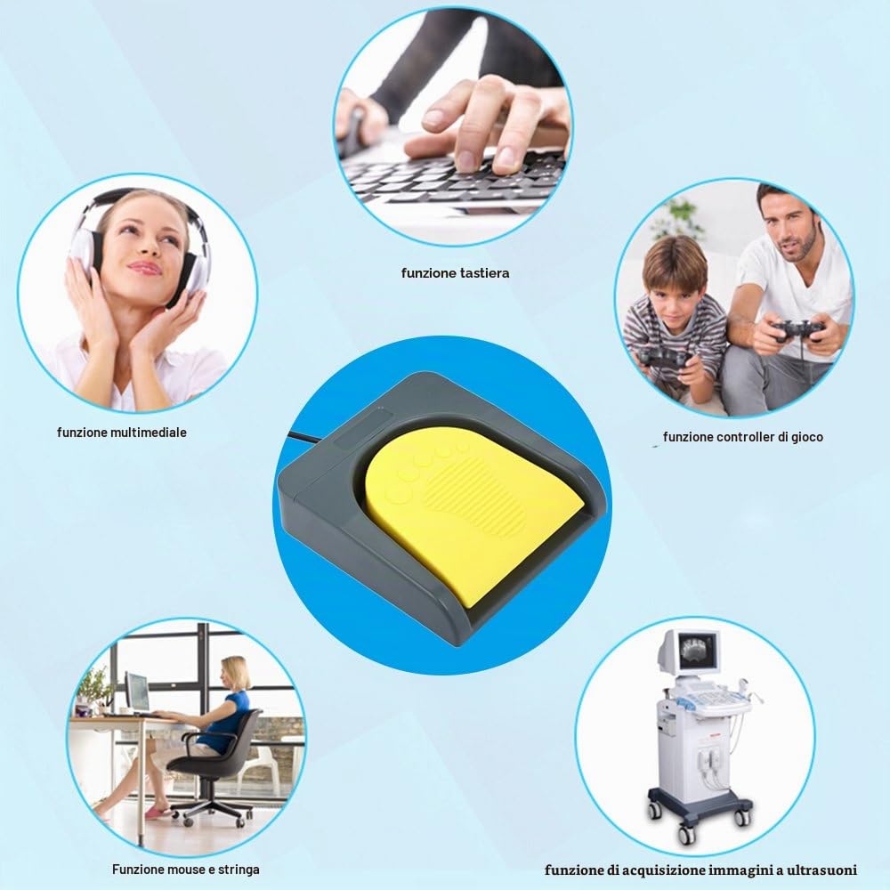 docooler Pedale Interruttore a Singolo Pcsensor con Presa USB, per Combinazioni tastiere Personalizzate, Grigio e Giallo