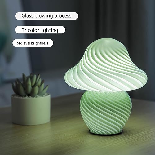 Miniatura 9 de Elegante lámpara translúcida de hongos lámpara de mesa de cristal con luz nocturna LED ajustable, ideal para dormitorio, mesita de noche, sala de