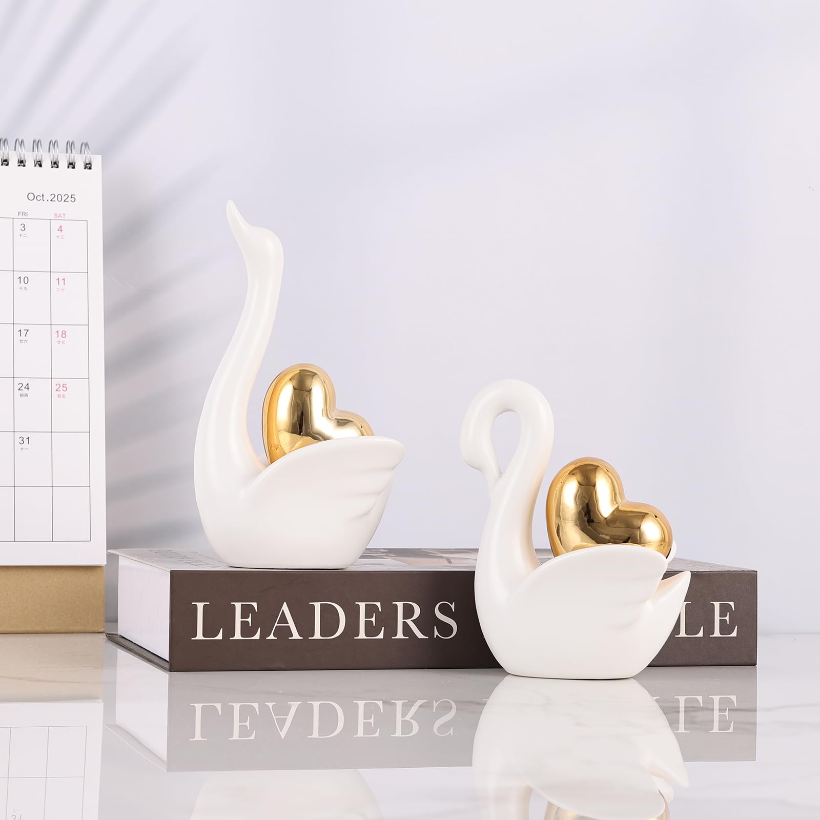 Amazon.com: Ceramic Swan Figurines with Golden Heart – Couple Swan
