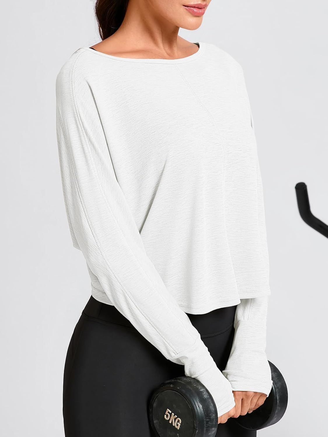 Fisoew Womens Long Sleeve Workout Tops Athletic Shirts Cropped Crossover Back Loose Running Gym Tee with Thumb Holes - Image 4