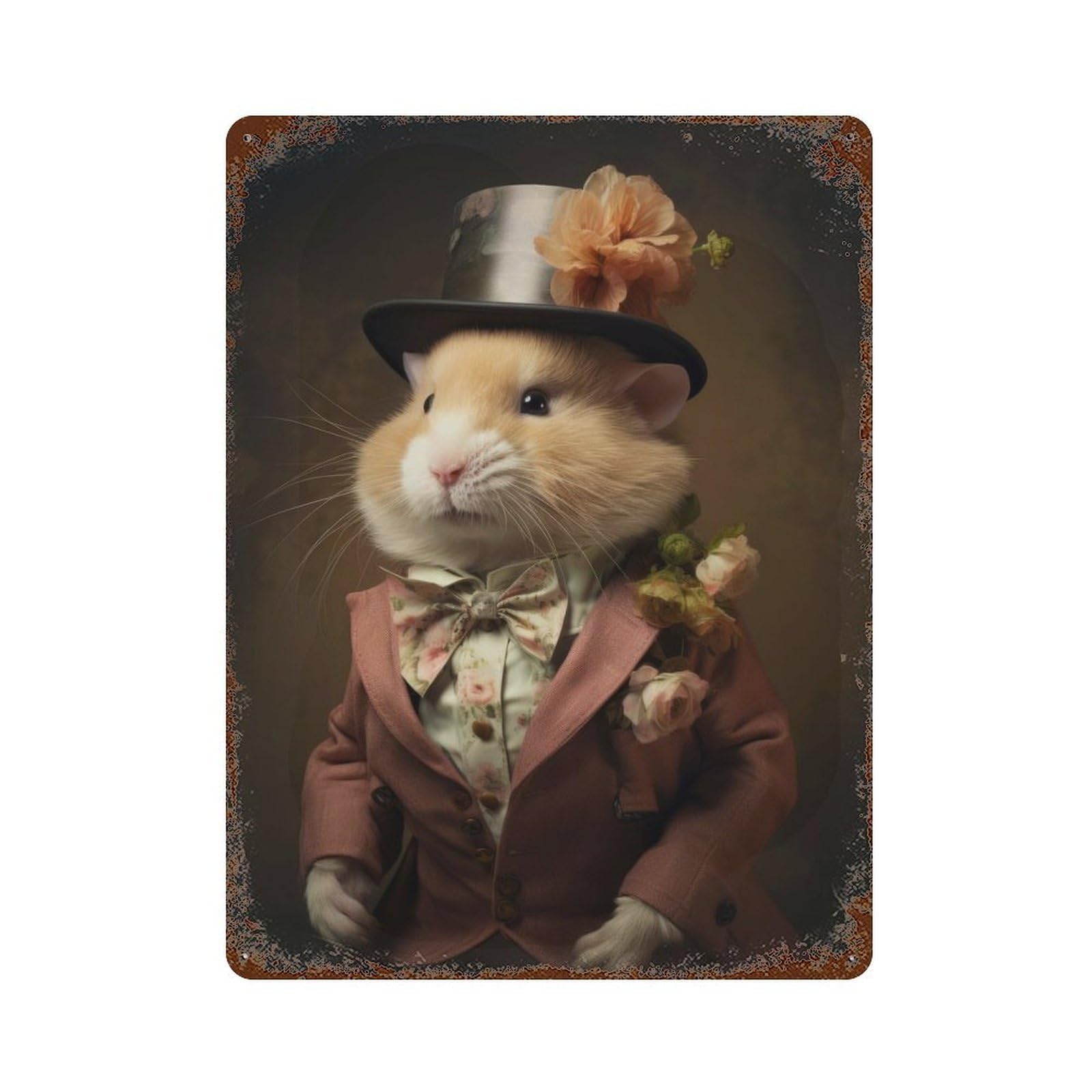 Portrait of Hamster Vintage Wall Sign 15.7"x11.8", Rust Effect Metal Decor for Basement, Hobby Room And Garage Decor