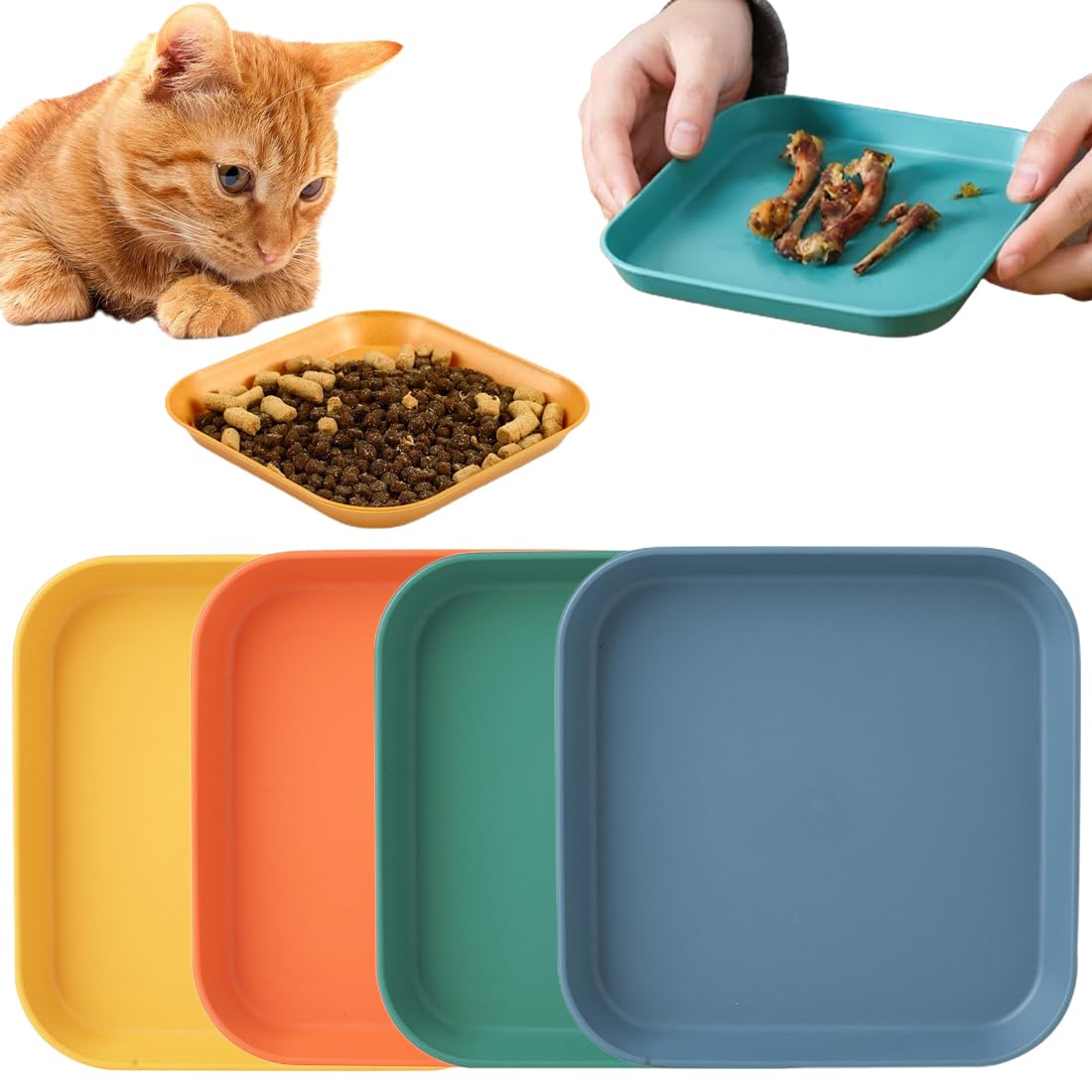 4 platos de comida para gatos poco profundos para gatos, cuencos planos para gatos, sin fatiga, platos para gatos para comida y agua, plato ancho para gatos para gatitos y gatos de patas cortas