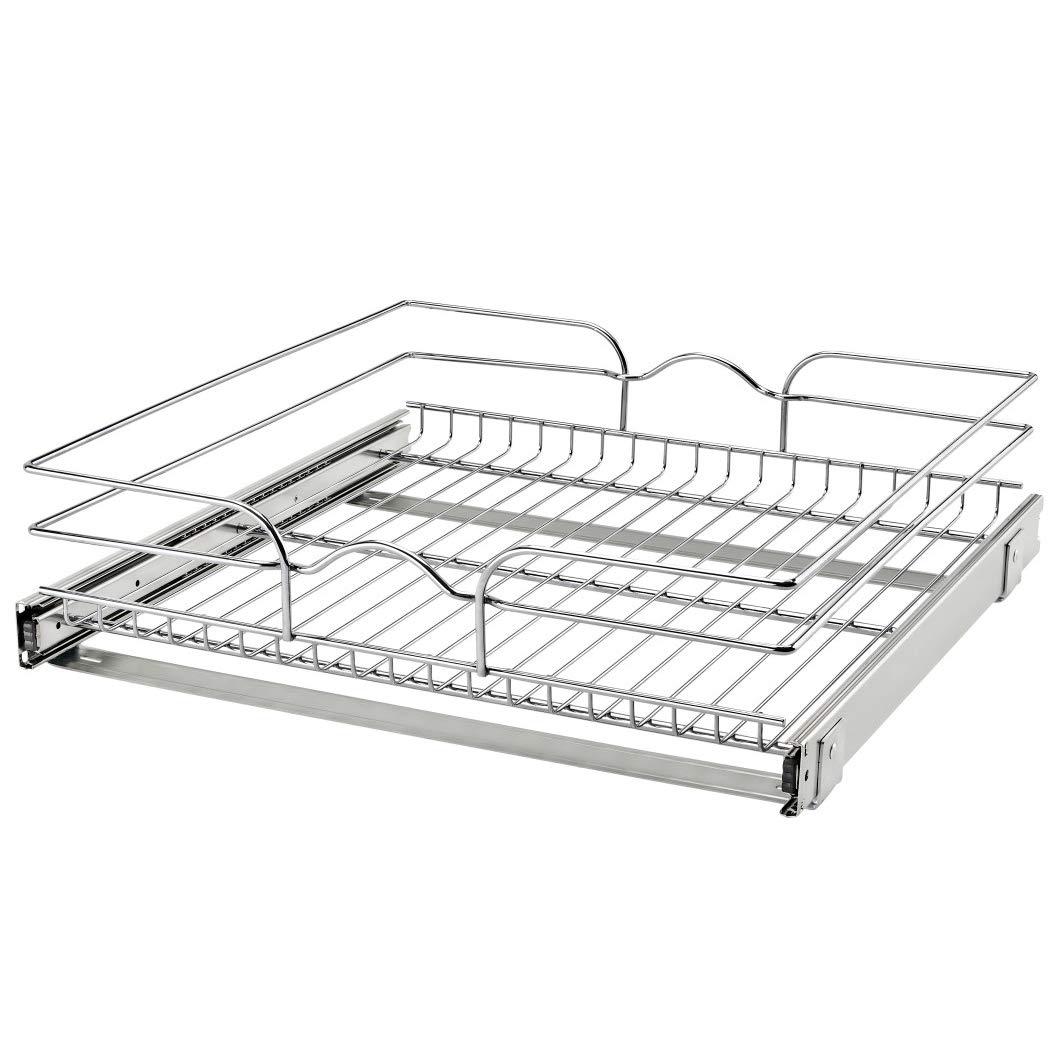 Rev-A-Shelf Steel Wire Pullout Drawer Organizer Shelf for Kitchen Cabinets, Slide Out Storage Basket, Min Opening Width of 20.5", 21" x 20", 5WB1-2120CR-1