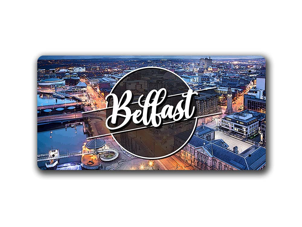 Mcmug White - Belfast Night Landscape - Northern Ireland - Metal Sign, Decorative Sign, 200Mm X 100Mm