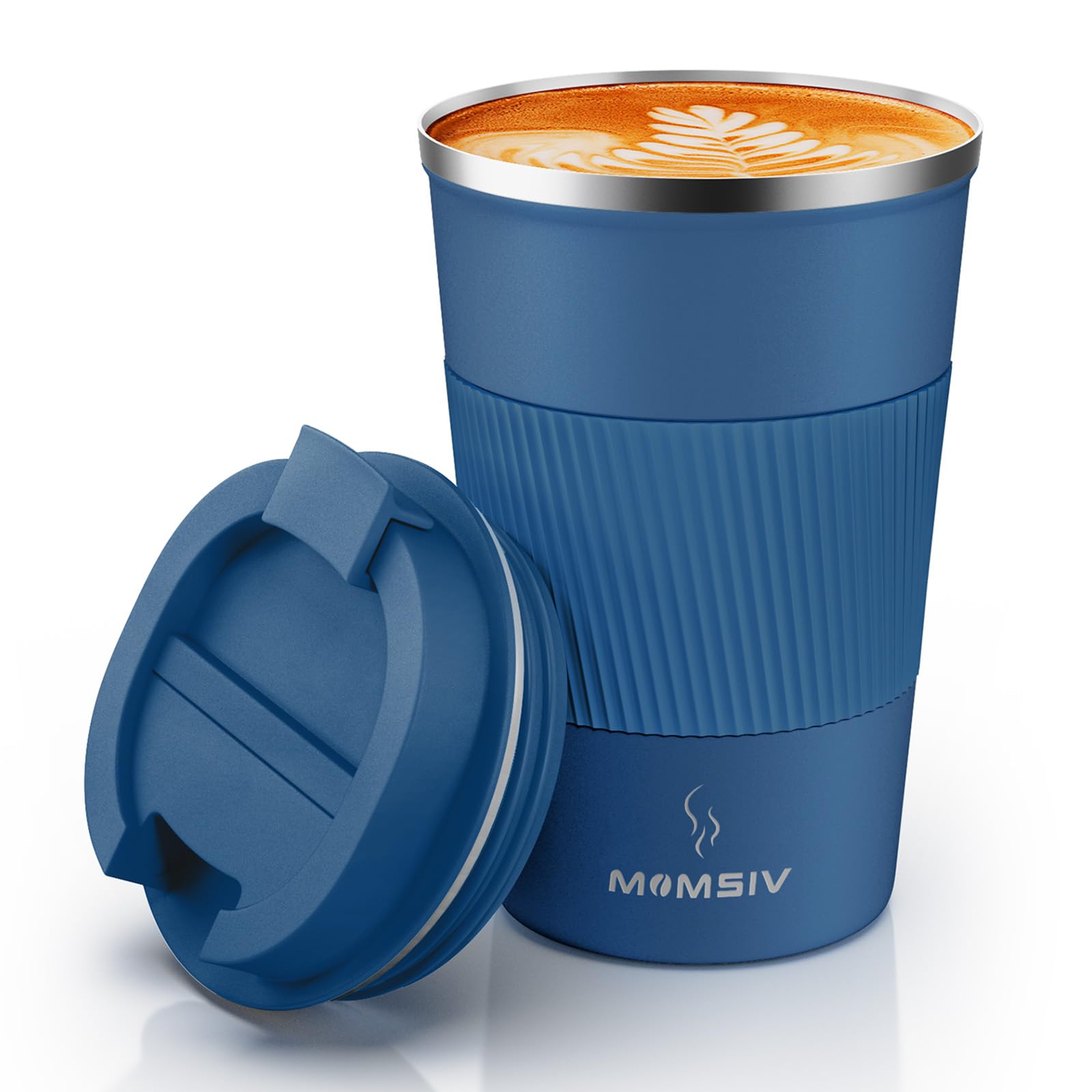 MOMSIV Thermobecher, 380ml Edelstahl Kaffeebecher mit Auslaufsicherem Deckel, Isolierbecher Vakuum auslaufsicher Reisebecher, doppelwandig isoliert Autobecher für Kaffee, Tee Wasser