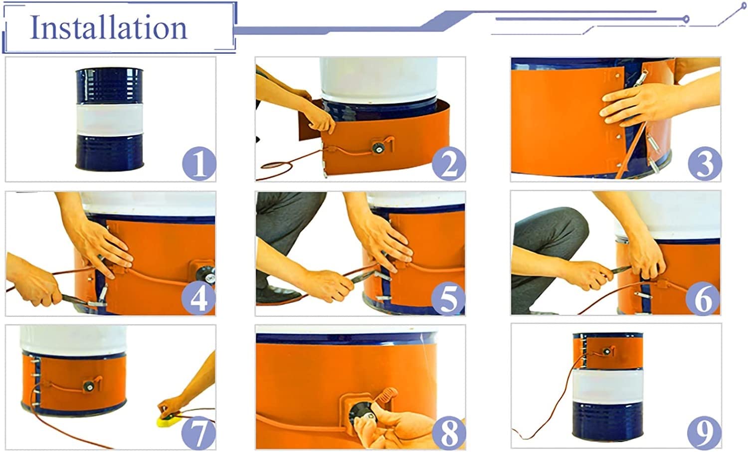 Réchauffeur De Fût D'huile, Gaine Chauffante Flexible En Silicone Avec Thermostat Réglable De 30 À 150 ℃, Adapté Aux Fûts D'huile, D'eau Et De Produits Chimiques(Digital Control,800W)