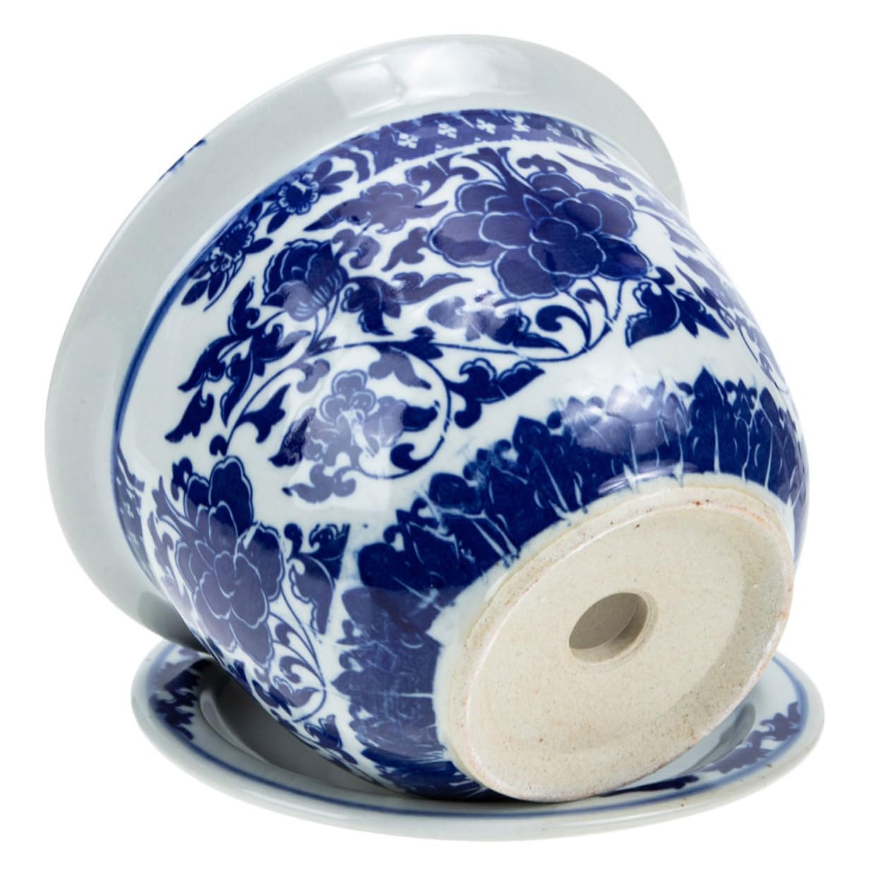 Duża Ceramiczna Doniczka z Niebiesko-białym Wzorem i Tacą Idealna Do Orchidei Roślin Doniczkowych i Dekoracji Wnętrz z Efektywnym Odprowadzaniem Wody