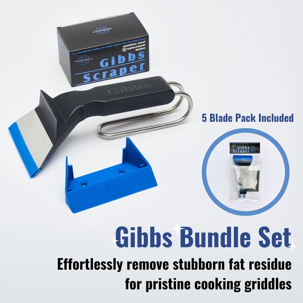 Gibbs Scraper, Heavy Duty Griddle Scraper/Cleaner with 5 Sharp Stainless Replacement Blades, Flat Top Scraper - Image 2