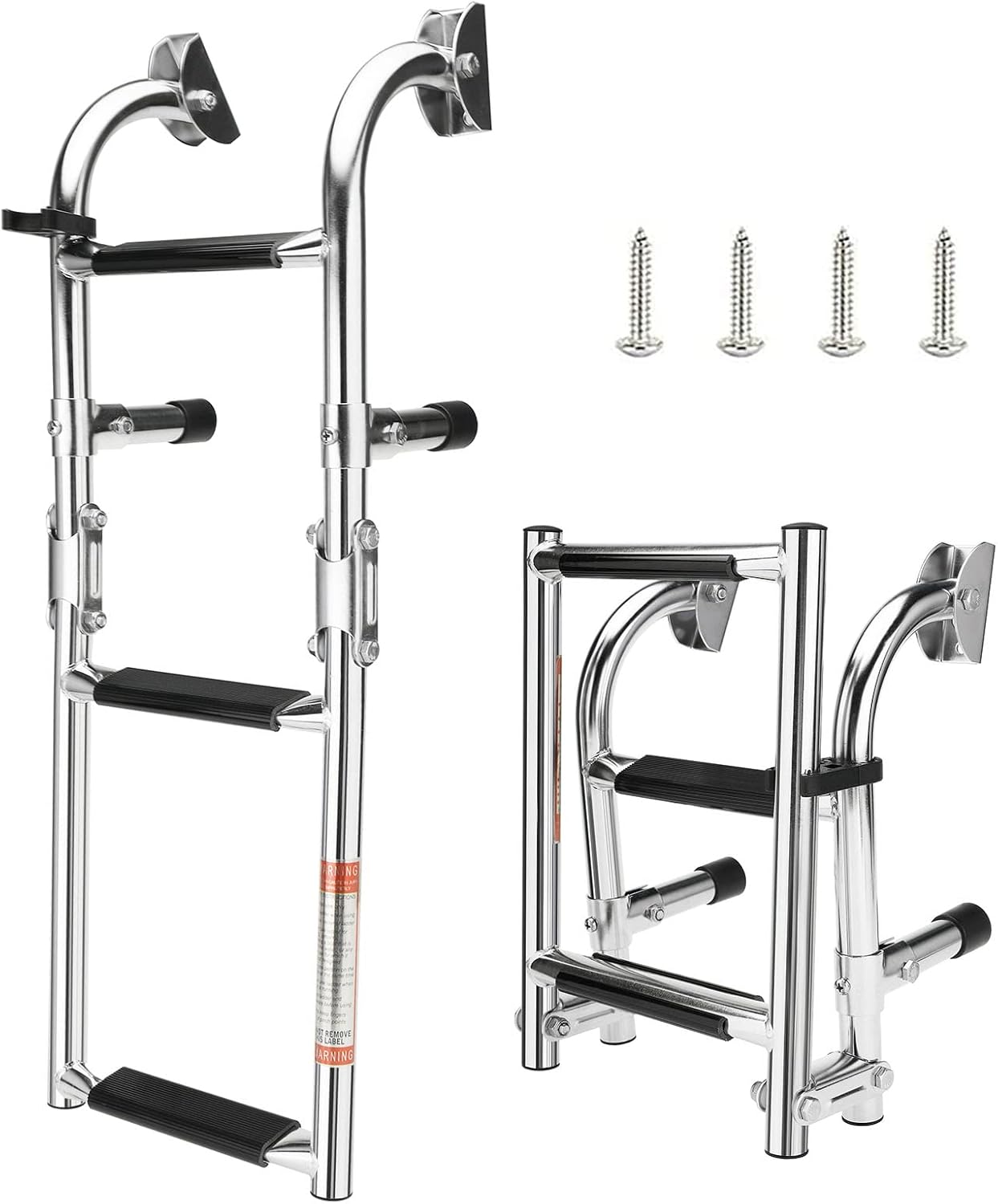 skyehomo 3 Step Folding Ladder Boat Marine Stainless Steel Pontoon Ladder, 2+1 Steps