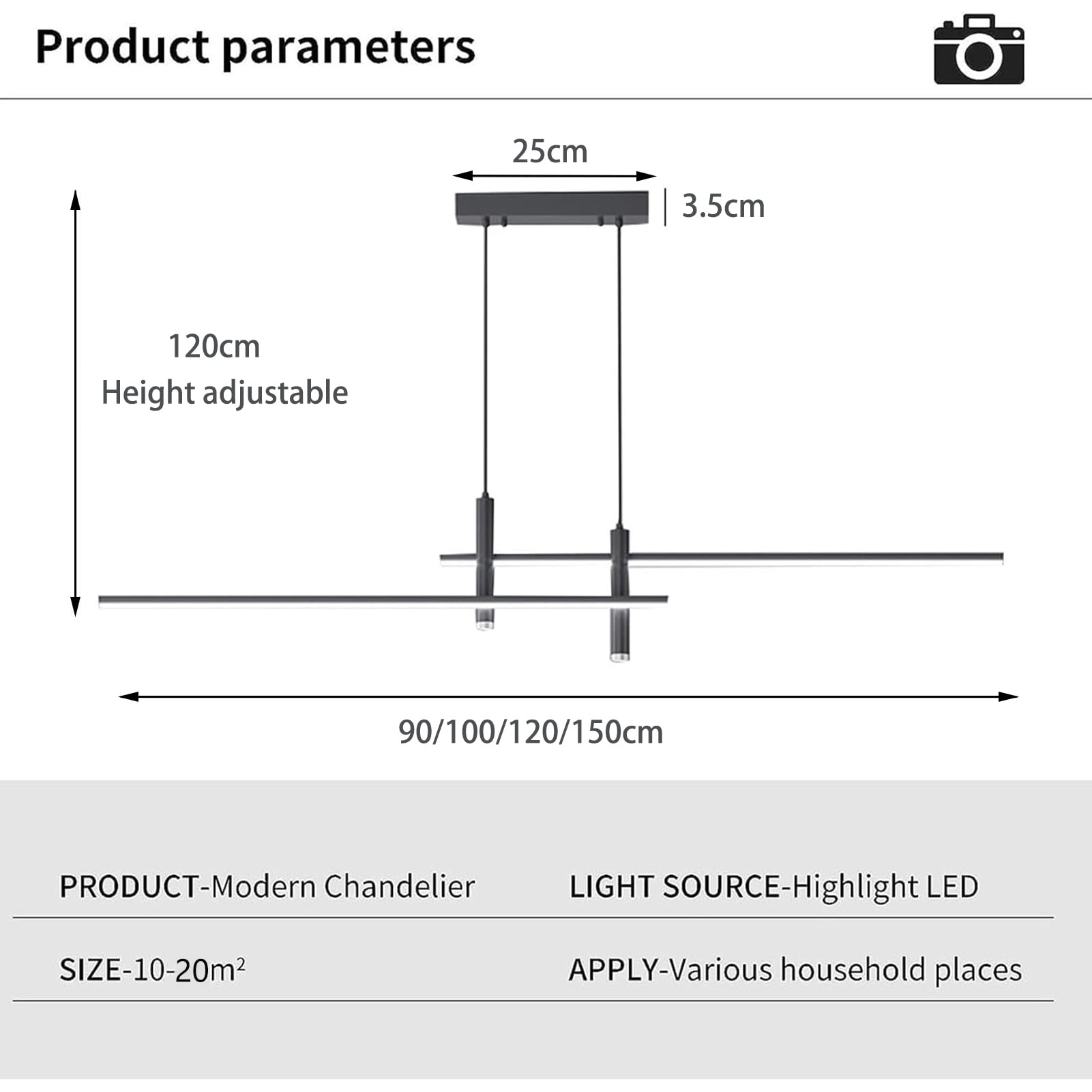 Moderne LED Pendelleuchte für Esstisch & Esszimmer - Dimmbar, Höhenverstellbar mit Fernbedienung - Hängeleuchte Küche, Büro, Wohnzimmer - Kronleuchter mit Linearem Design (Schwarz, 150cm)