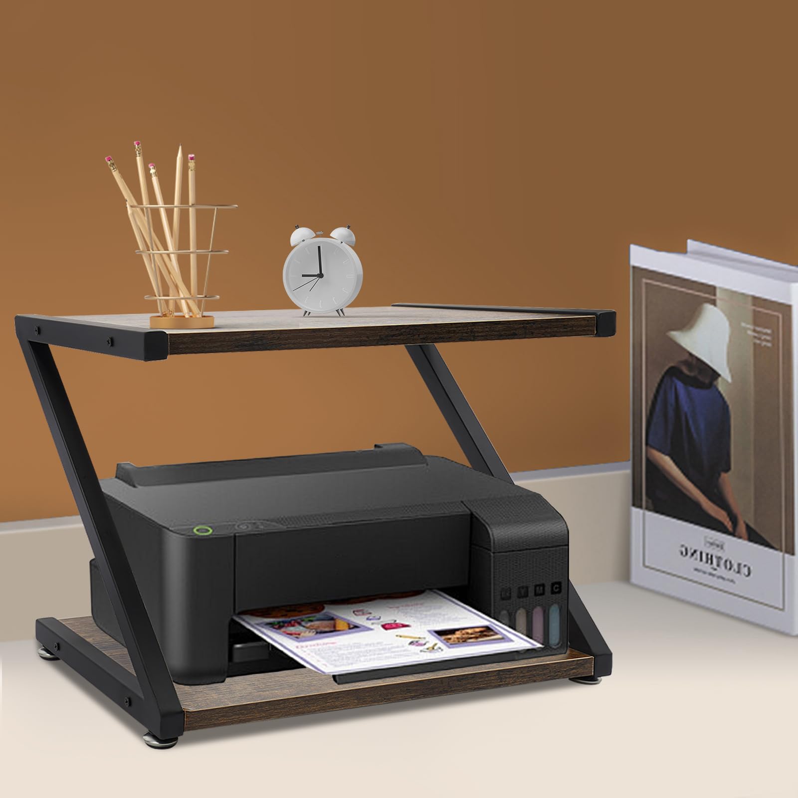 Supporto per stampante a 2 livelli, supporto per stampante da desktop, multiuso, organizer da scrivania, supporto per stampante, piccolo supporto per scanner