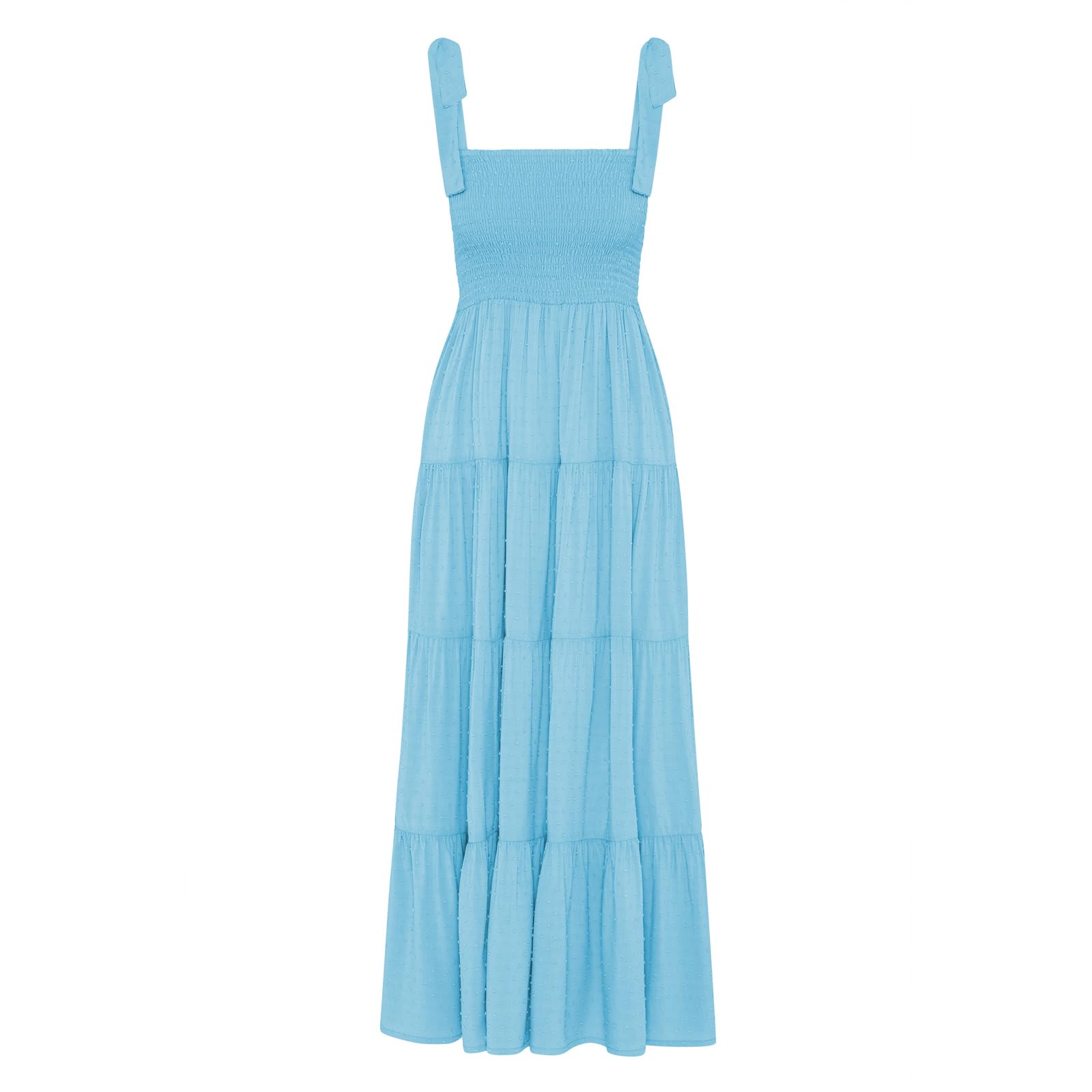 kinstell Women's Summer Boho Spaghetti Strap Square Neck Ruffle Casual Flowy Long Dress Beach Swing Party Maxi Dress
