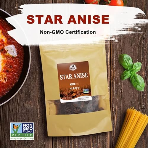 image for 52USA Star Anise, 4oz, NON-GMO Verified Whole Chinese Star Anise Pods,