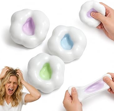 3Pcs Sand Squishy, Sensory Fidget, Ice Skin Glutinous Rice Balls Design, Soft Durable Stress Relief for Adults and Students, One Set with Three Assorted Colours Blue, Green and Purple