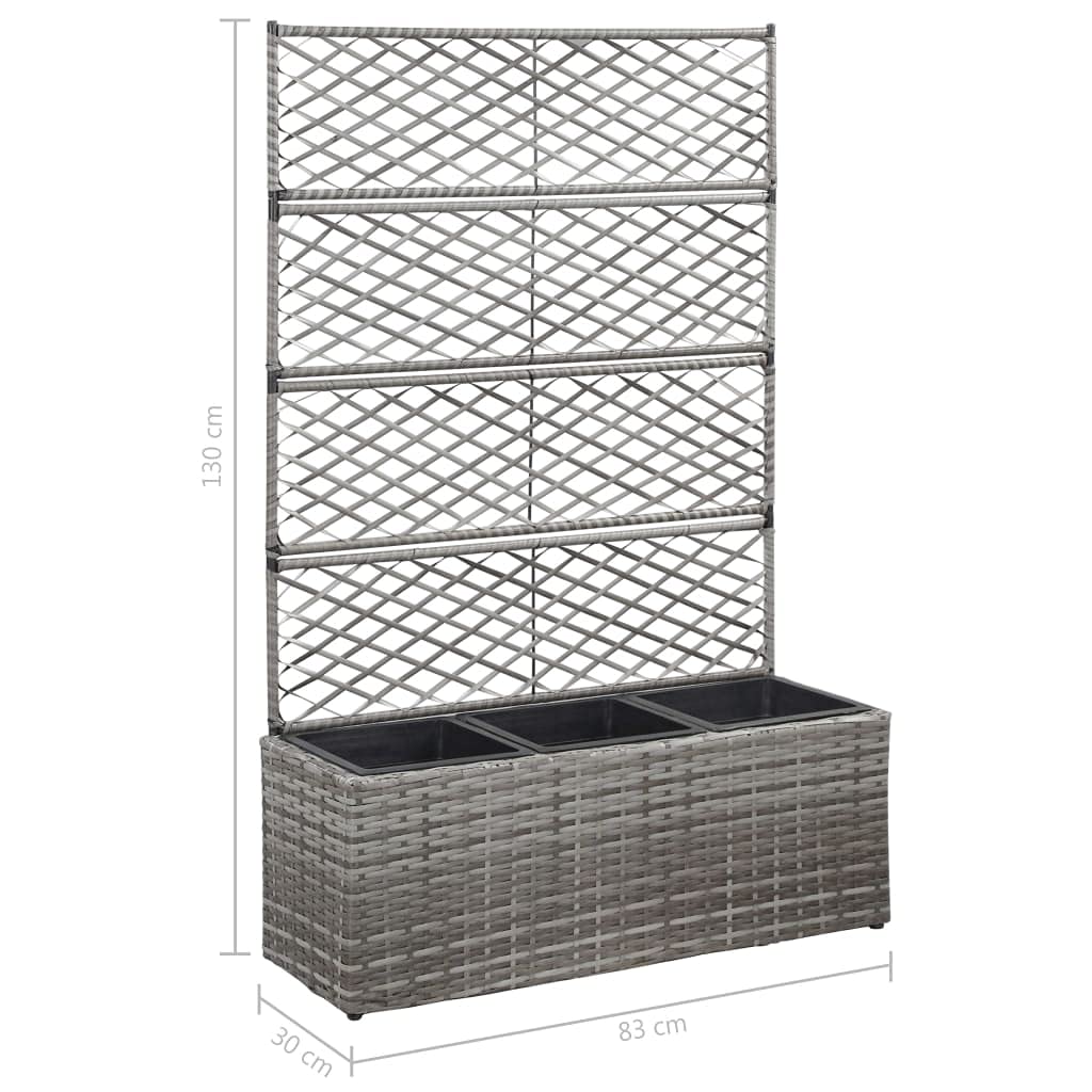 vidaXL Hochbeet mit Rankgitter 3 Töpfe Pflanzkübel Pflanzkasten Blumenkübel Spalier Gartenspalier Rankhilfe Rankkasten 83x30x130cm Poly Rattan Grau