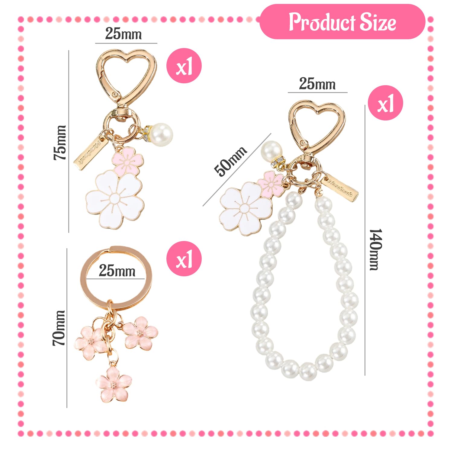3 Piezas De Llave De Flor De Cerezo, Cole Dulce Y Dulce, Cadena De Claves De Mujeres, Remolque De Decoración Multipropósito, Accesorios De Mochila.