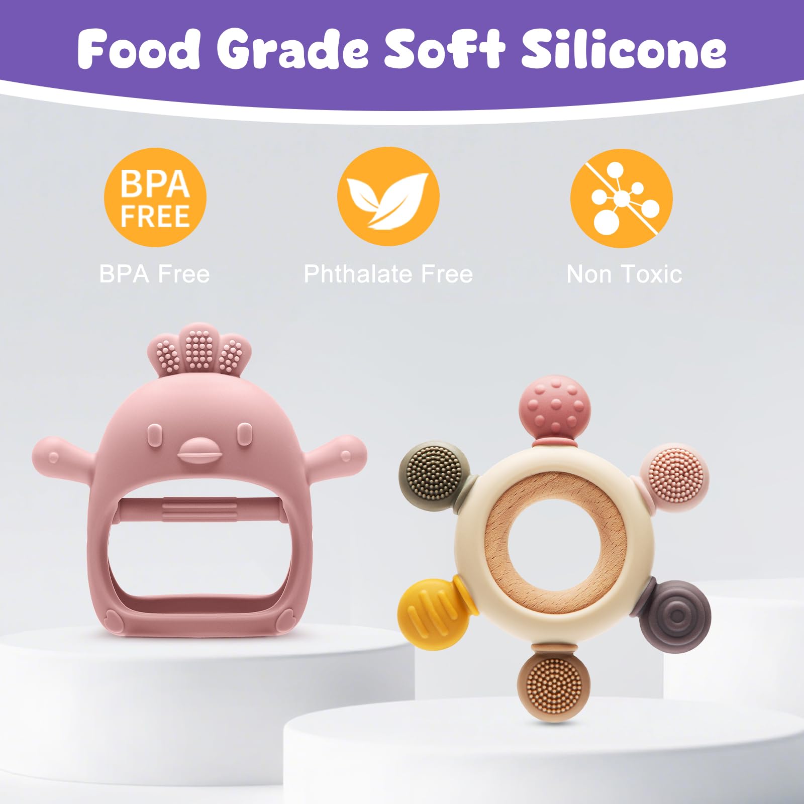 Easter 2 Pack Baby Beißspielzeug für 3-6 6-12 Monate, BPA-freies Silikon Beißhandschuh & Beißring, Baby Beißring, sensorisches Kauspielzeug für Zahnen, Baby Osterkorb Stuffers