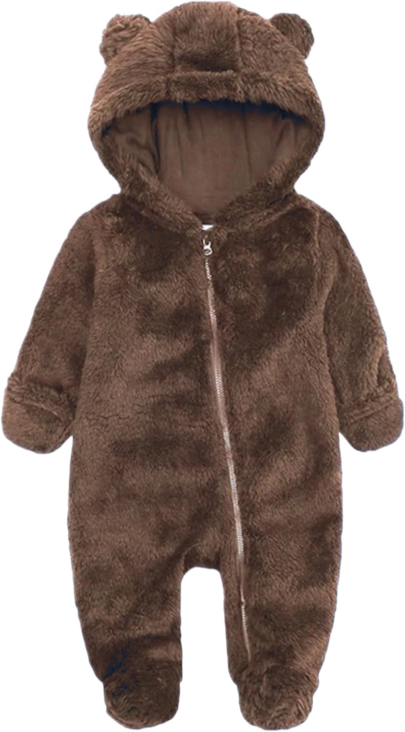 Newborn Winter Romper Fleece Hooded Jumpsuit Snowsuit Warm Outfits Zipper Outwear for Infant