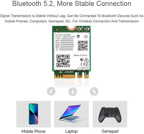 Miniatura 3 de NIC AX210 inalámbrica, Gigabit Tri-Band Wi-Fi 6E, estándar 802.11AX, Bluetooth 5.2, tarjeta WiFi AX210 NGW, interfaz MU-MIMO NGFF (clave M.2 AE),