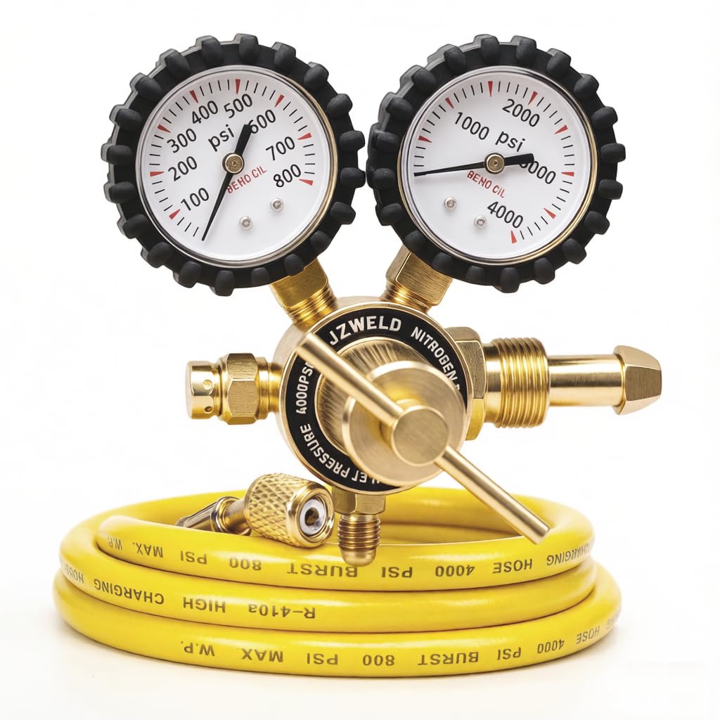 - Nitrogen Regulator, Nitrogen Gauge HVAC with 60" Hose, 0-800 PSI Delivery Pressure Equipment Brass Inlet Outlet Connection Gauges