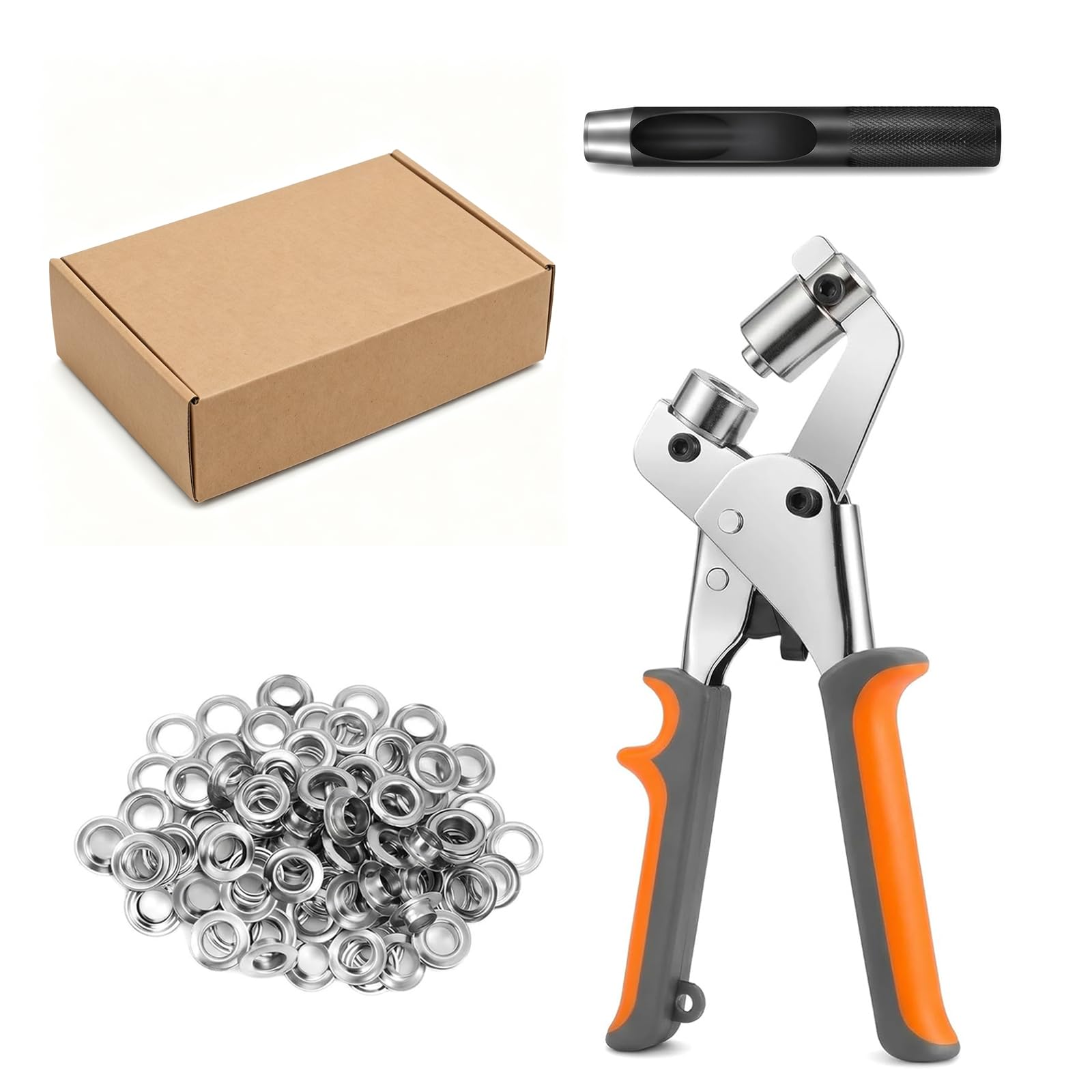 Ösenzange Set, Ösen-Stanzer mit 200 Ösen (Innen-Ø 10mm), Ösenstanze,Handpresse ohne Hammer für Stoff, Leder, Plane, Segeltuch, Robust, Rostfrei Profi Reparatur Set