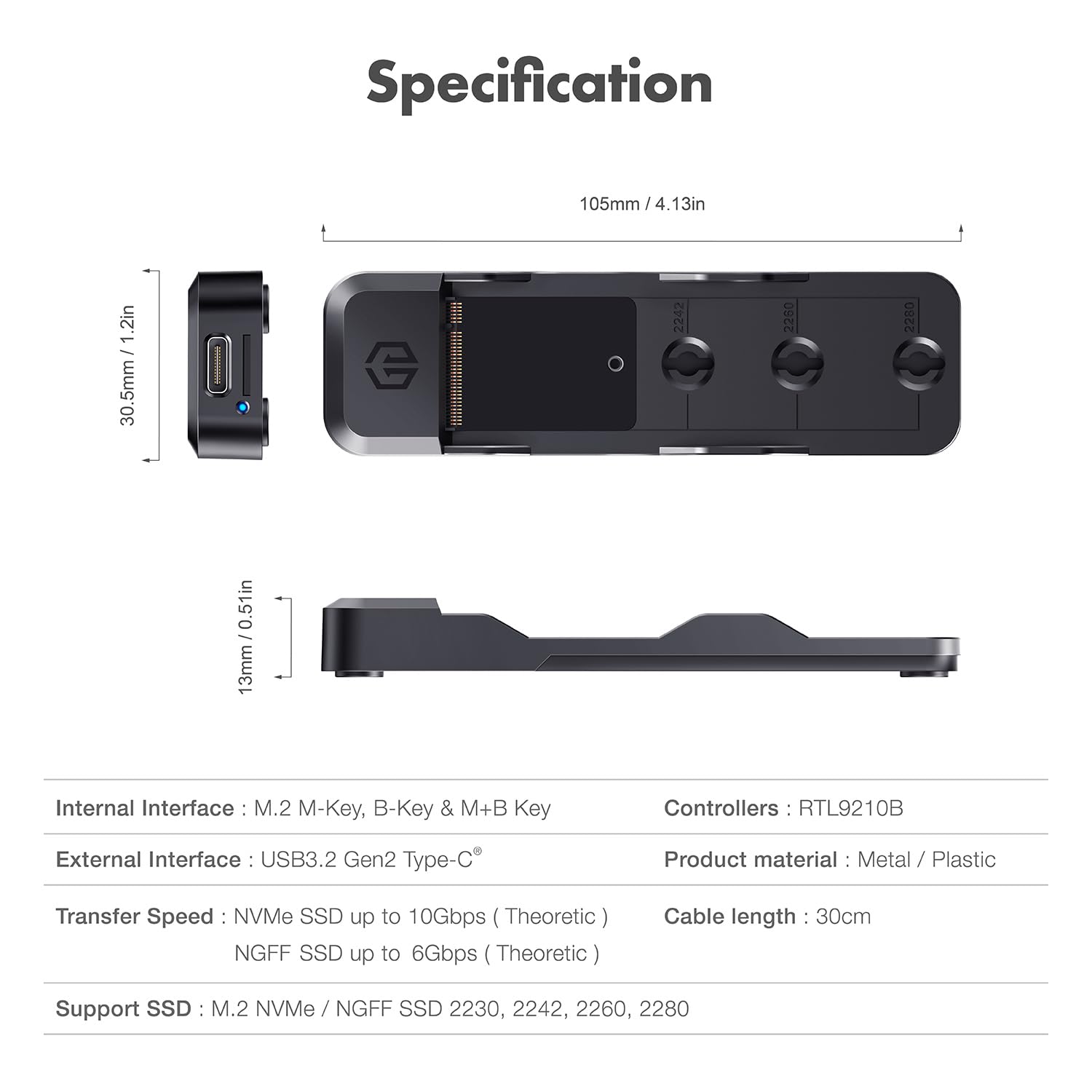 GRAUGEAR 10Gbps NVME SATA SSD Docking Station USB3.2 Gen2, alloggiamento per NVMe+NGFF SSD di M-Key/M+B Key in 2280/2260/2242/2230, compatibile con PC Laptop Tablet PS5 Xbox