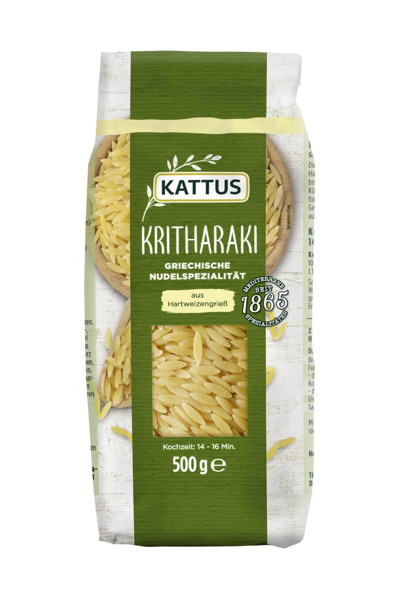 Kattus - Kritharaki Nudeln (Reisnudeln/Risoni/Orzo) | Griechische Nudelspezialität aus Hartweizengrieß | 500 g im Beutel