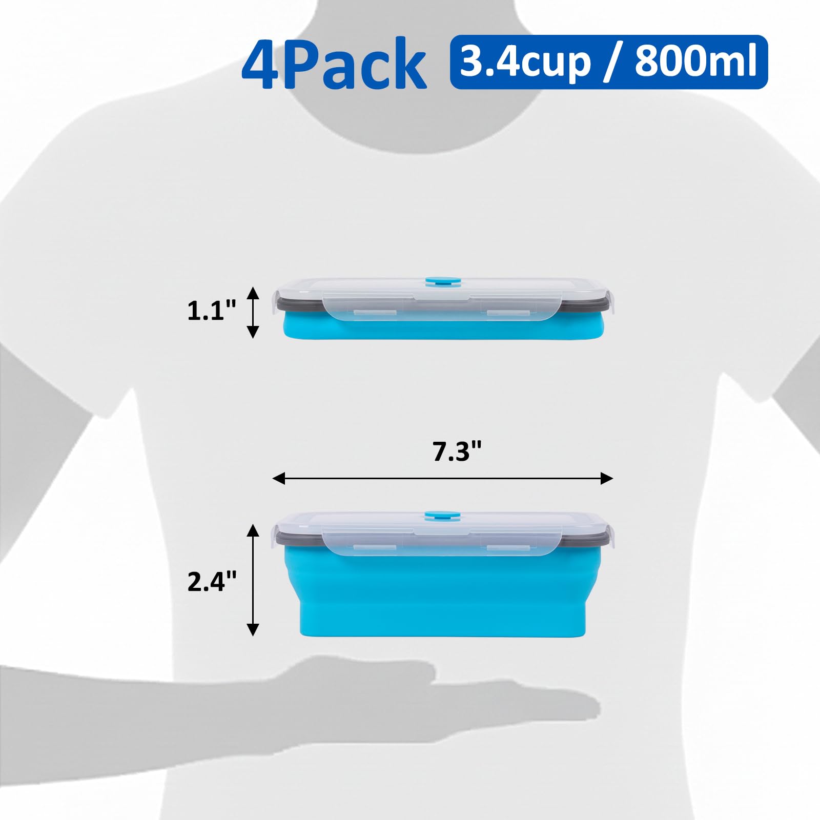 Juego de 4 recipientes plegables para almacenamiento de alimentos, 800 ml