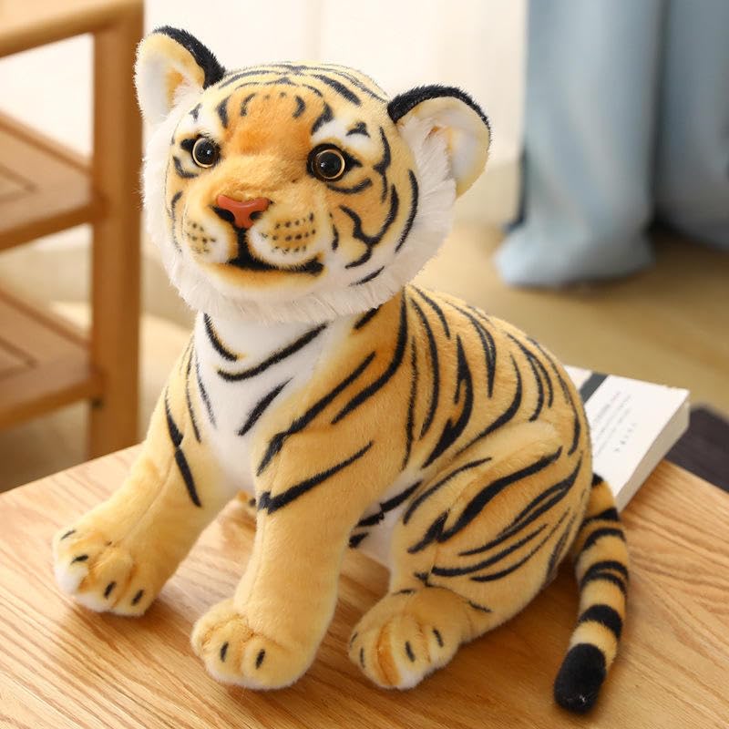 Image of Tiger Cub Plush Toy for Kids - 25 cm Sitting Soft Stuffed Animal | Cute Cuddly Tiger Soft Toy for Boys & Girls | Birthday Gift (Yellow & Black)