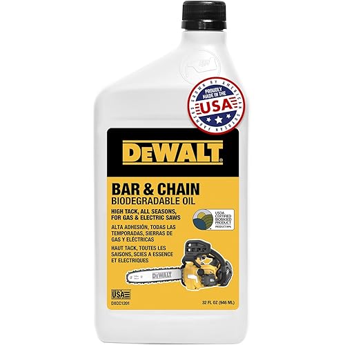 DEWALT – Biodegradable Bar & Chain Oil – Green, Eco-Friendly, Non-Toxic Professional Bar & Chainsaw Lubricant – Ultraclean All-Season Oil for Gas, Electric Saw, and Pole Saw, 32 oz