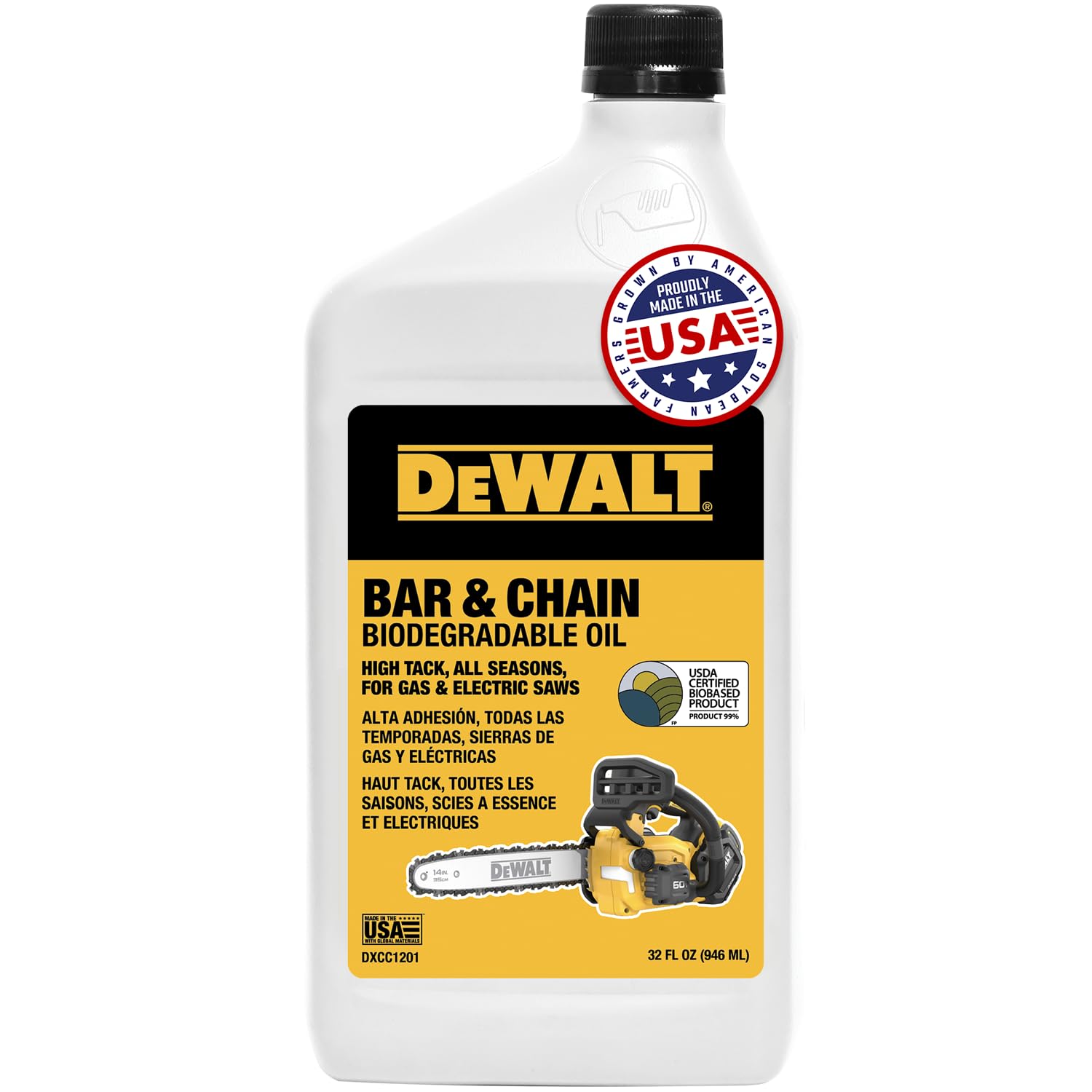 DEWALT Biodegradable Chainsaw Oil High Performance, Non Toxic Professional Lubricant Green, Eco-Friendly, Ultraclean, All Season Bar & Chain Lube, 16 oz (32 oz)