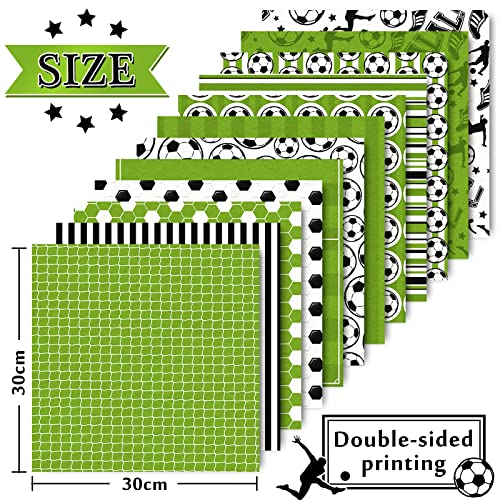 Whaline 24 Sheet Soccer Pattern Paper 30 X 30Cm Soccer Ball Field Scrapbook Paper Double-Sided Sport Decorative Craft Paper Folded Flat For Diy Background Card Making Junk Journal Supplies, 12 Design #TOP1