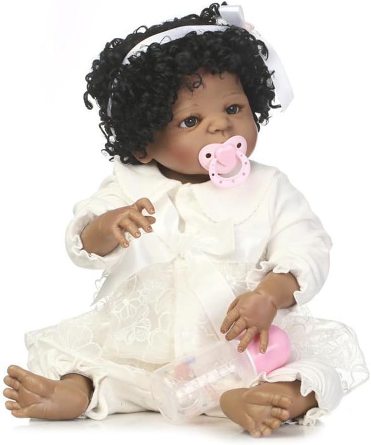 eTACH Reborn Baby Dolls Lifelike Curly Black Hair African American Tiny Treasures Soft Silicone Viny Realistic Toys Clothes 22 inch Prime Toddler