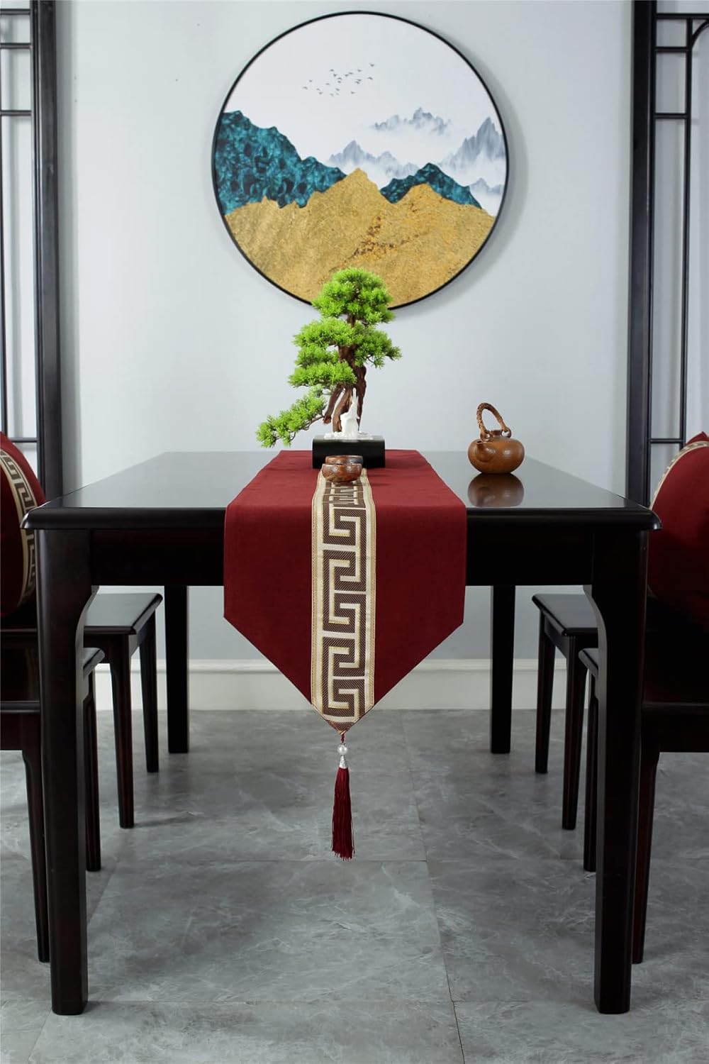 Rustic Table Runner with Tassels Boho Table Runner Cotton Linen Table Decorations, Farmhouse Table Runners with Tassels for Wedding Rustic Home Dining Table Decor Big red 33 x 320 cm