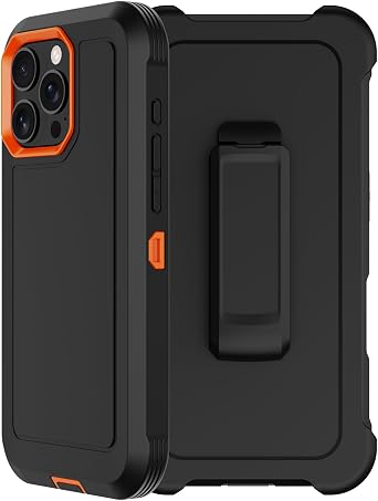 for iPhone 16 Pro Max Case 6.9 with Belt Clip Holster, 2X Screen Protector, Heavy Duty Military Grade Full Body Shockproof Drop Proof Rugged Protective Cover for iPhone 16 Pro Max Orange