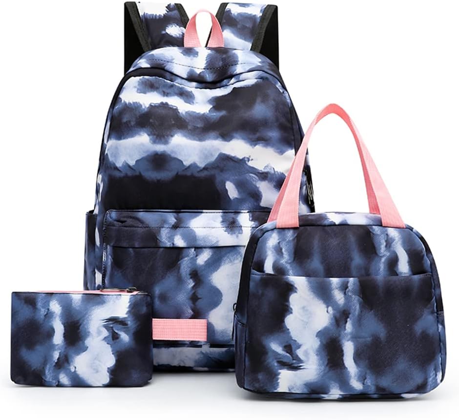 Cymwer 3Pcs Canvas School Backpack Combo Set, Tie Dye Ink School Backpacks for Girls Student, Cute Aesthetic Backpack Small Canvas Tote Bags Kawaii Accessories Backpack