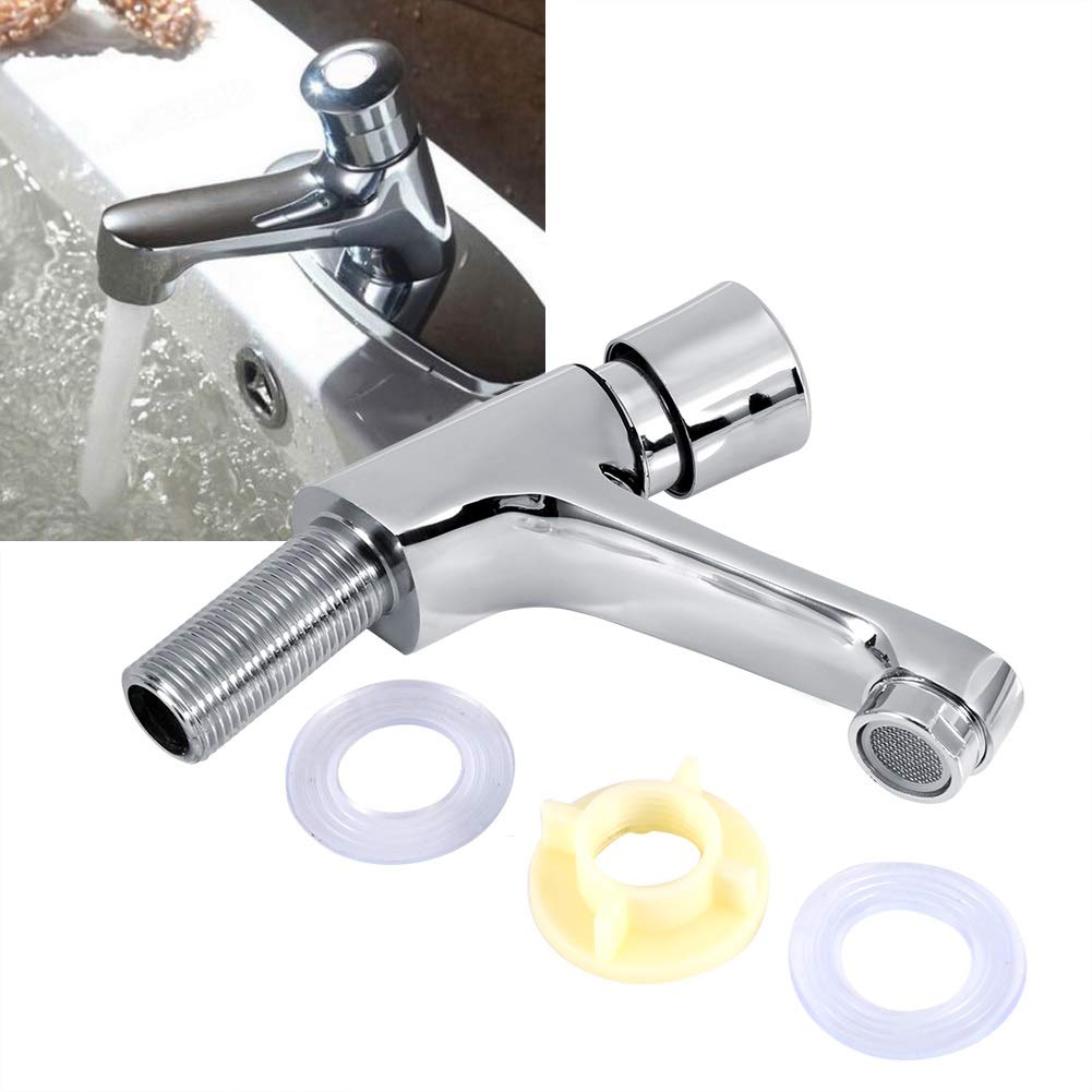 KSTE Grifo Lavabo, grifo del fregadero que ahorra agua, de cierre automático, chapado en cromo, para lavabo moderno y cocina pública con retardo de tiempo