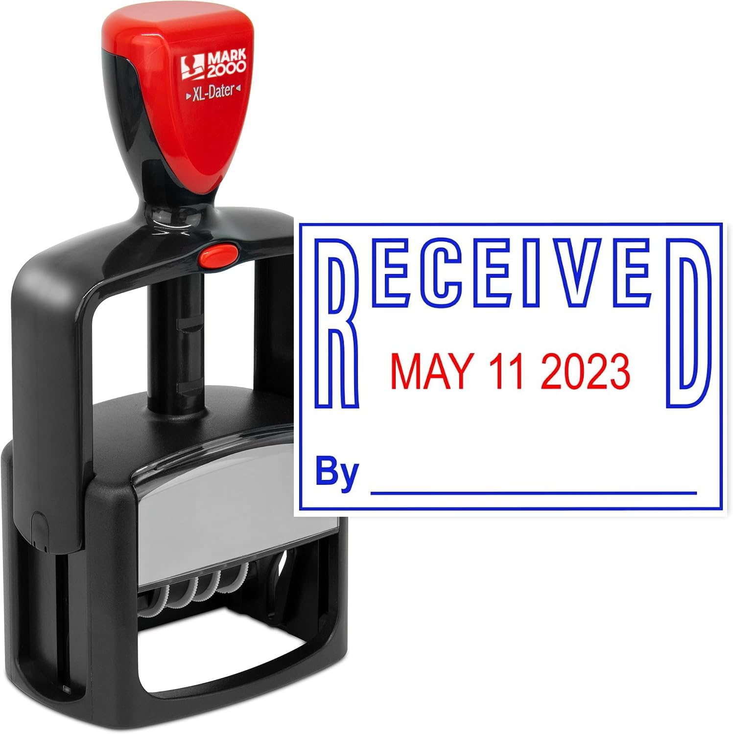 Mark 2000 Self-Inking Rubber Date Office Stamp - Extra Large Size - with Received Phrase - Blue Ink & Date Red Ink - 12-Year Band