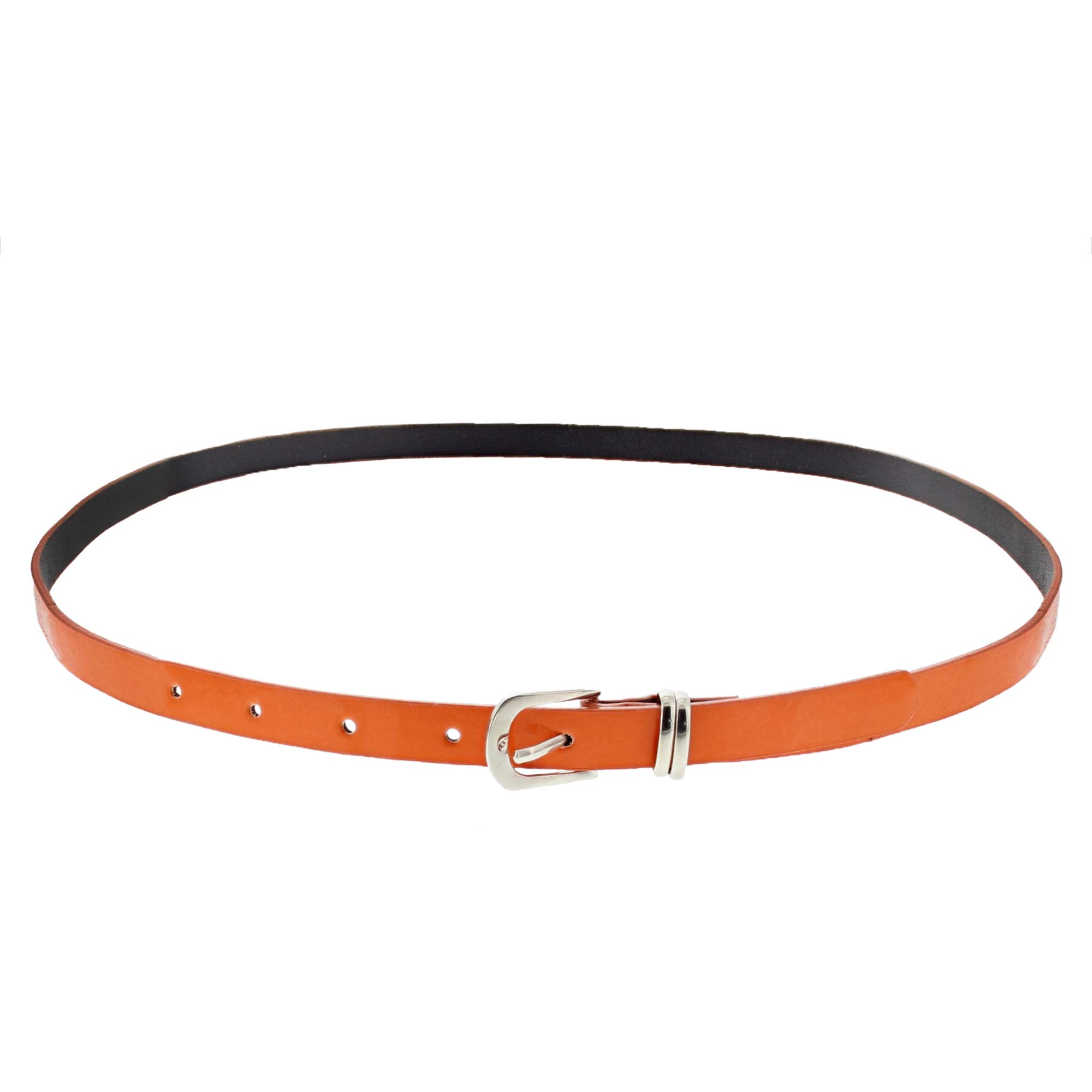 Zac's Alter Ego Women's Neon Orange 13Mm Glossy Skinny Pencil Belt With Silver Buckle