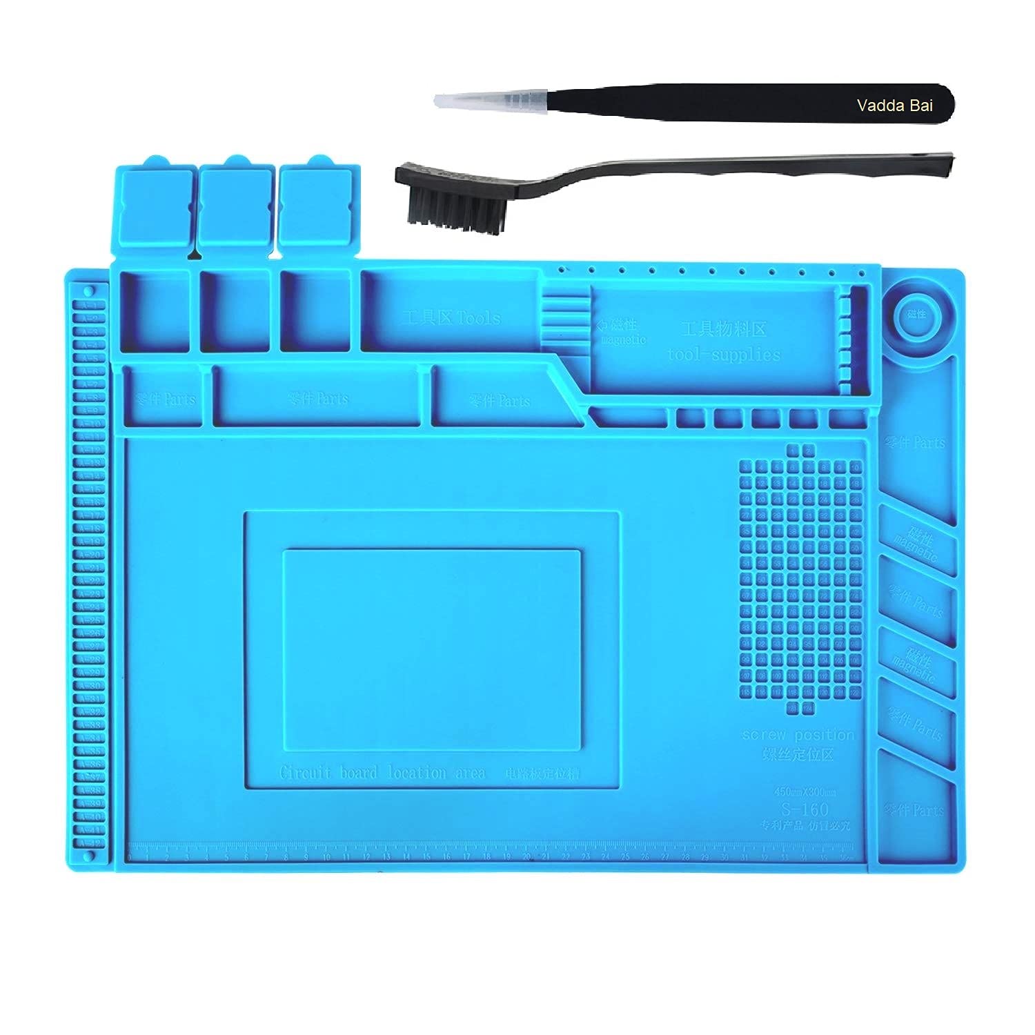 Vadda Bai Heat-resistant Silicon Magnetic Soldering Mat with ESD Tweezer and Brush for Mobile Phone, Electronics, Computer, Soldering Iron And Laptop Repair Platform Desk Mat (450 X 300 MM)