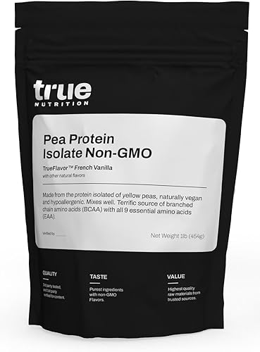 True Nutrition Aislado de proteína de guisante en polvo, 0.88 oz de proteína vegana sin OMG en polvo por porción, bajo en carbohidratos, bajo en