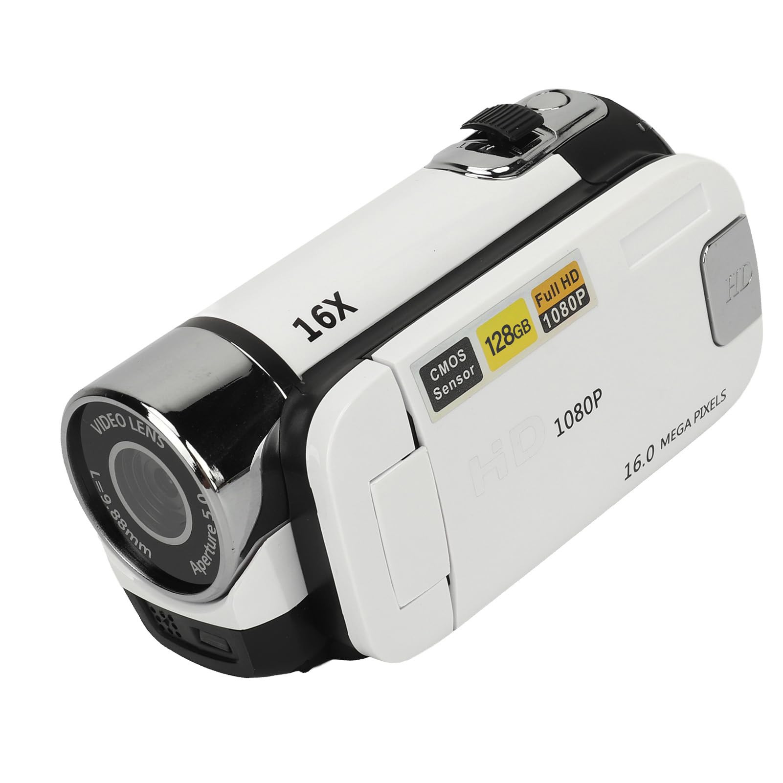 1080P HD Digitalkamera, 16 facher Zoom Vlogging Videokamera Camcorder mit 2,4 Zoll drehbarem Bildschirm für Fotografie, Tragbare 16 MP Selfie Kamera mit Fülllicht für (White)