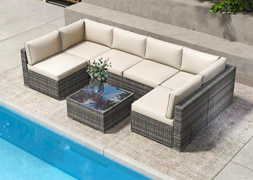 S & S Saldos y Stocks Conjunto de Sofas de Exterior en Ratan PE, 7 Piezas. Muebles de Jardin y Terraza, Gris
